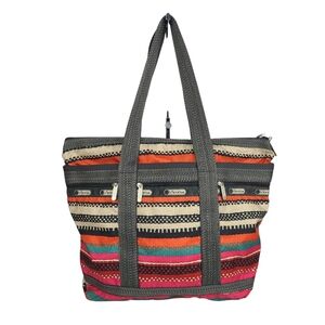 Lesportsac Multicolor Striped Canvas Tote - Orange, Pink, Teal, Cream, Black